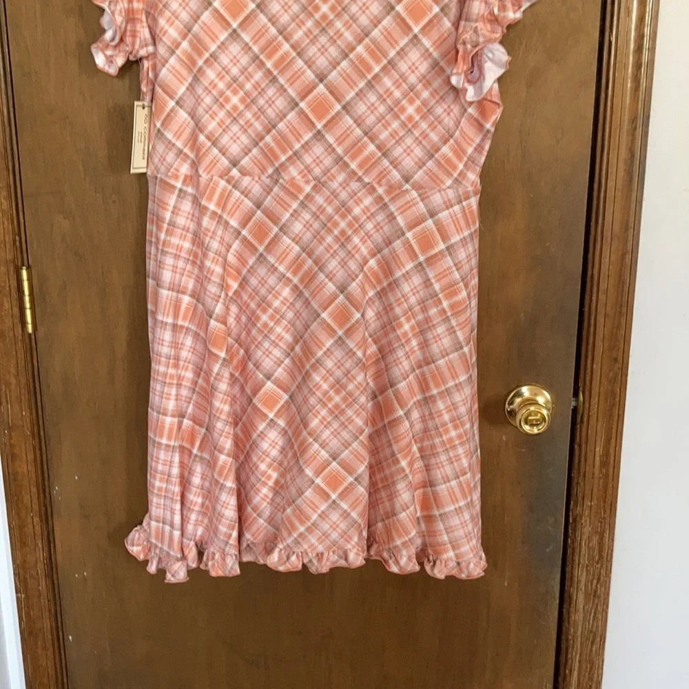 plaid print ruffle detail faux wrap dress w stretch 2X jrs - Picture 10 of 17